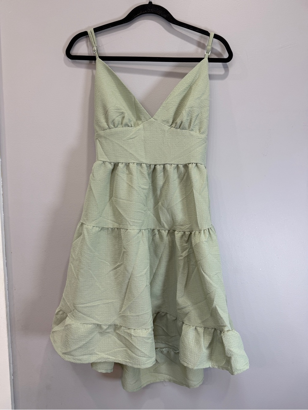 SHEIN Pale Green Tiered V-Neck Slip Dress